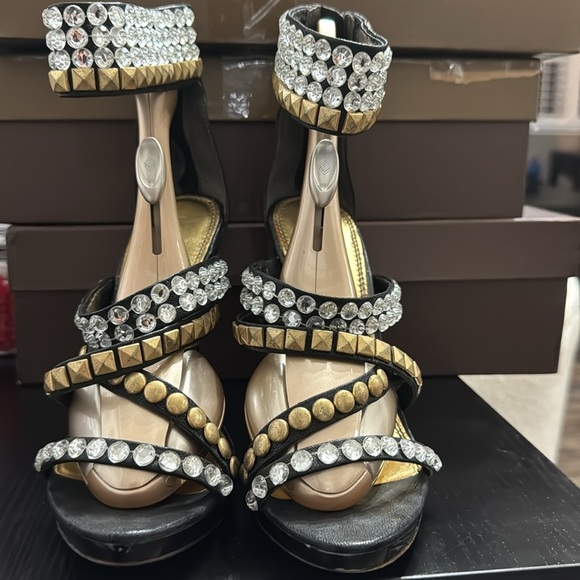 Bebe Rhinestone/Studded multi strap sandal. Zip back - Picture 3 of 5